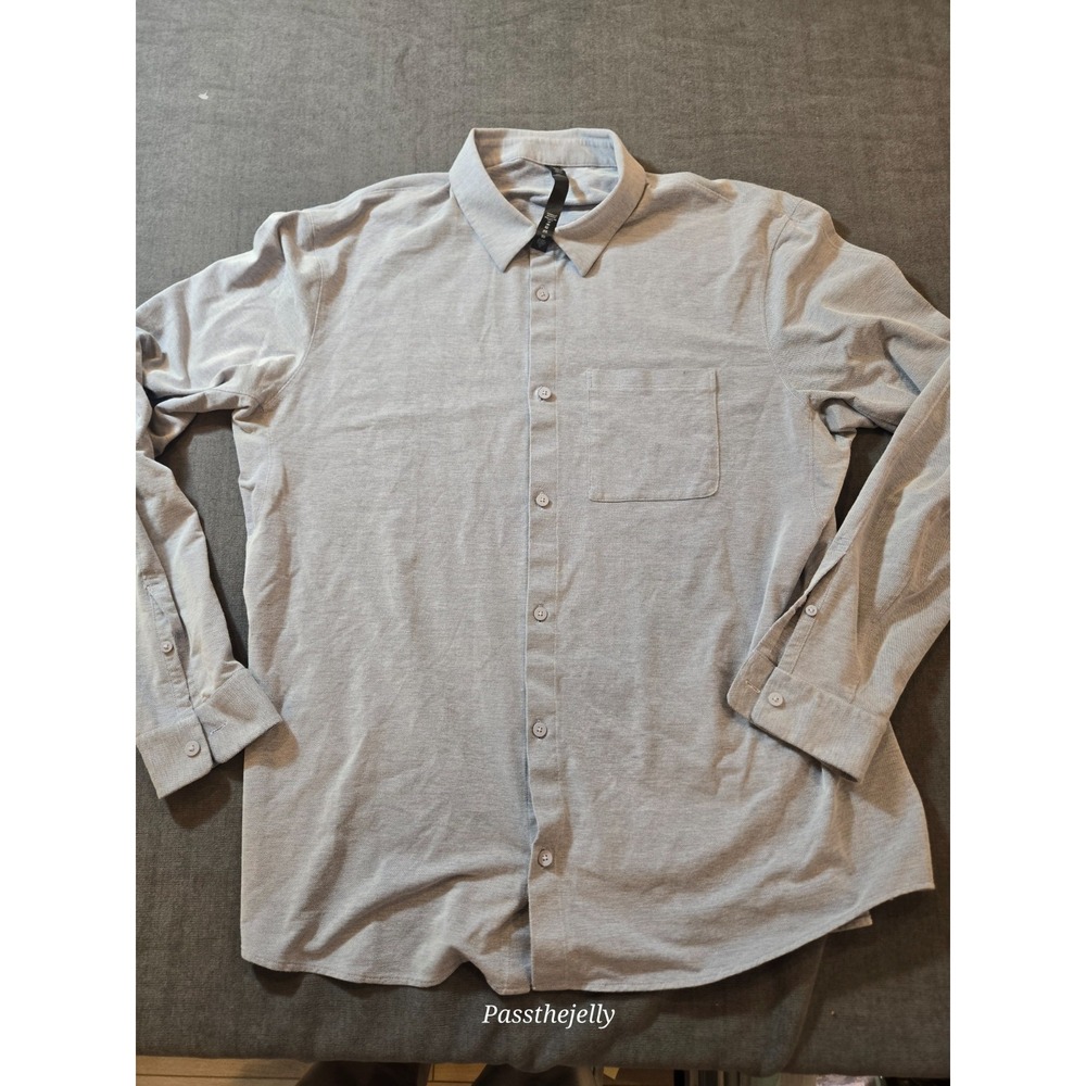 Lululemon Shirt Men XXL Gray Stretch Long Sleeve Button Up Preppy Collard
